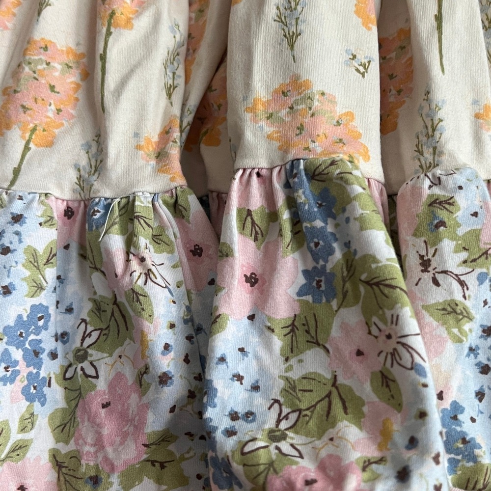 SweetHoney Tiered Floral Dress Girls 5Y Sleeveless Peter Pan Collar Blue Pink - Picture 5 of 13